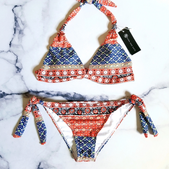 PLZ READ INFO IN DETAILS Boho Halter Bikini Top and Self-Tie Bikini Bottom Set - Picture 5 of 8